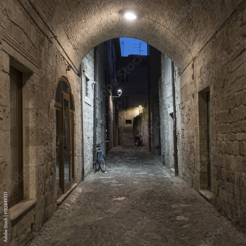 Fototapeta Naklejka Na Ścianę i Meble -  Ascoli Piceno (Marches, Italy), alley by night