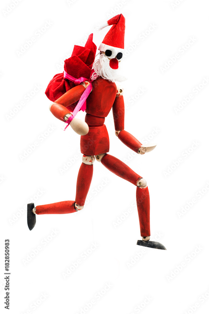 creative santa wooden puppet with a bag of presents creative santa wooden puppet with a bag of presents