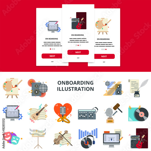 music and art flat design concept for onboarding mobile app screen