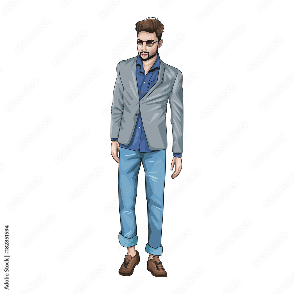 Model man with fashion clothes icon vector illustration graphic design Model man with fashion clothes icon vector illustration graphic design
