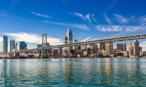 Downtown San Francisco and Oakland Bay Bridge on sunny day