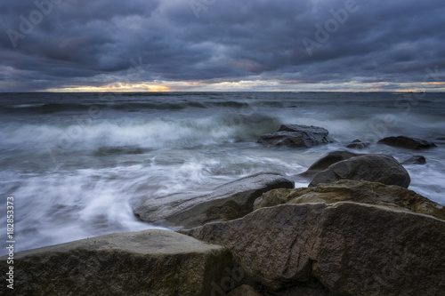 Stones and sea.