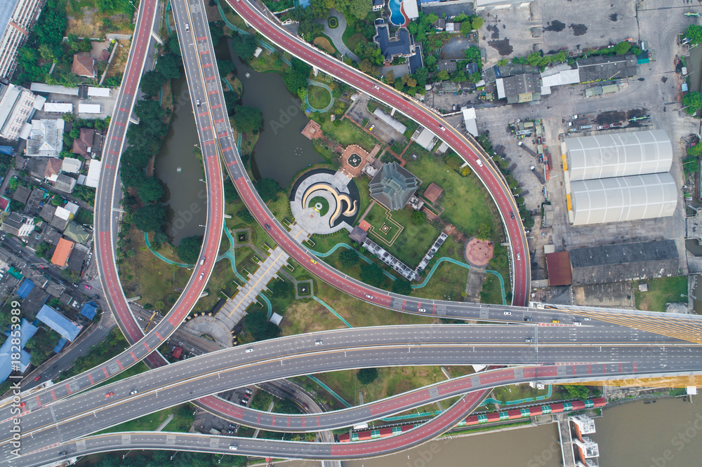 Circle traffic road intersection top view Circle traffic road intersection top view