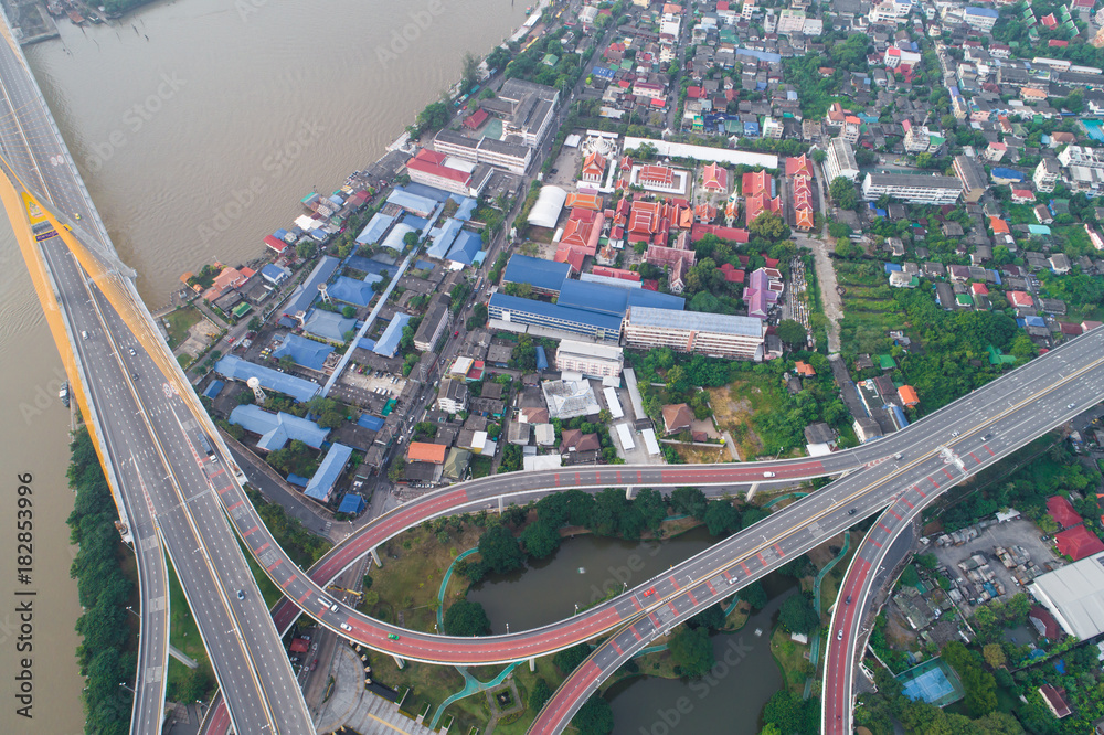 Circle traffic road intersection top view Circle traffic road intersection top view