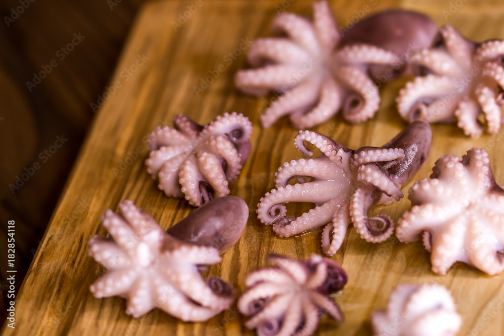 Octopus on the table. Set for cooking. Diet