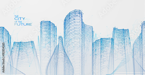 3d polygonal City, future, futuristic concept, metropolis for Vr glasses, virtual reality abstract city, tech background, Vector illustration.