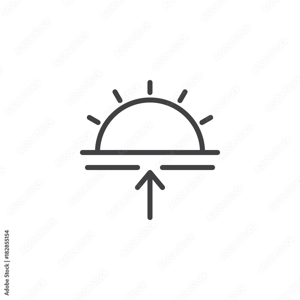Sunrise line icon, outline vector sign, linear style pictogram isolated on white. Sun and arrow up symbol, logo illustration. Editable stroke Sunrise line icon, outline vector sign, linear style pictogram isolated on white. Sun and arrow up symbol, logo illustration. Editable stroke