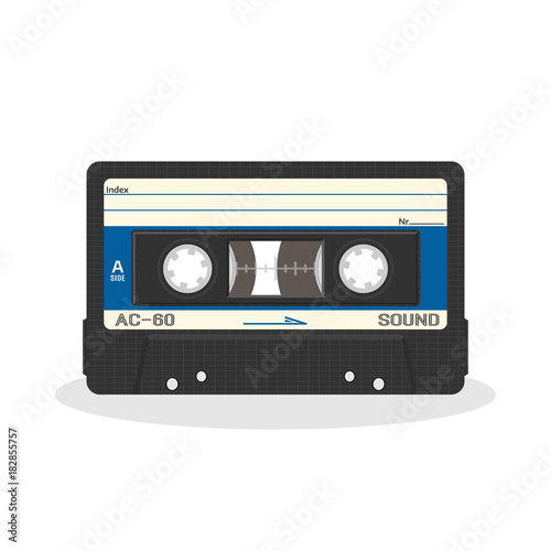 Retro audio cassette design isolated on a white background. Vintage style music storage icon. Old record player tape.