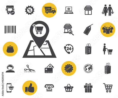 store pin location design, supermarket vector illustration. credit card icon. Simple shopping icons set. Universal shopping icon to use for web and mobile UI, set of basic UI shopping elements.