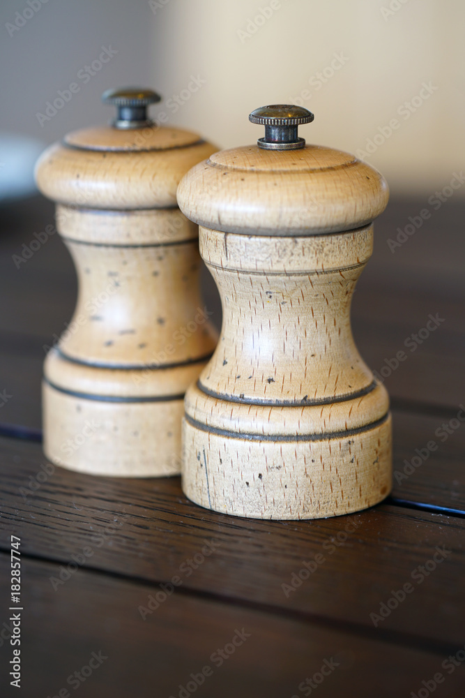 Traditional French wooden salt and pepper mill Traditional French wooden salt and pepper mill