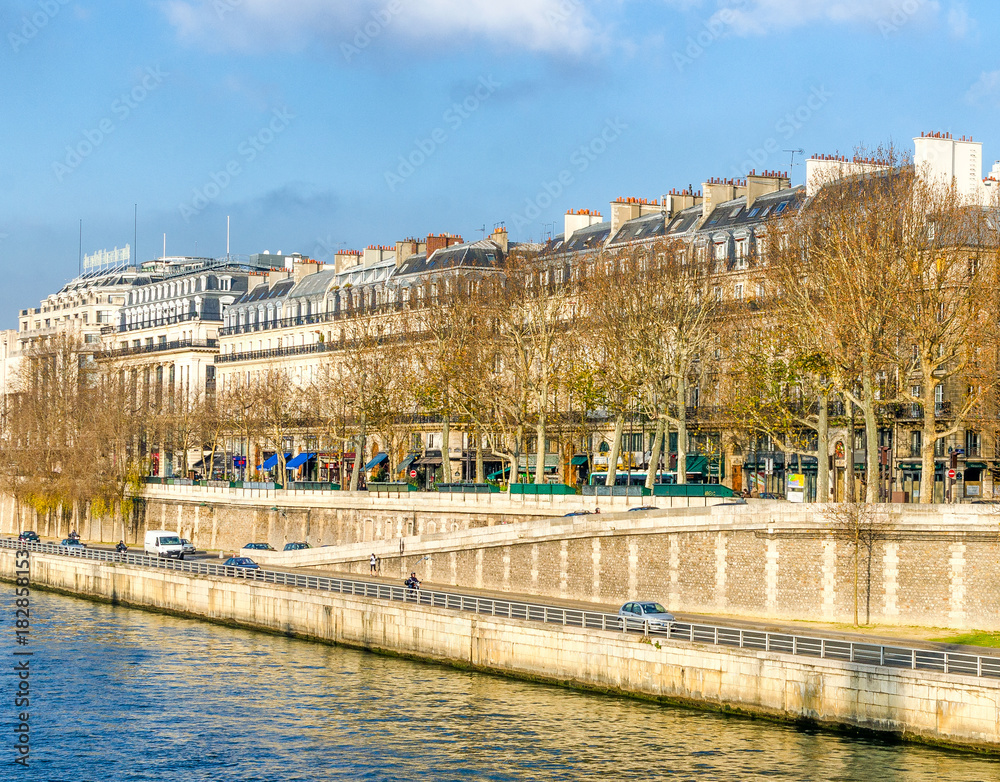Buildings along Seine river in Paris - France