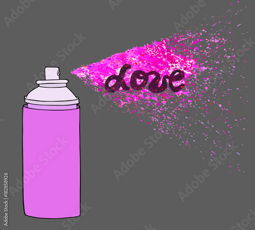 Graffiti spray paint bottle with splashes. Street art Love poster. Hand drawn artistic vector sketch