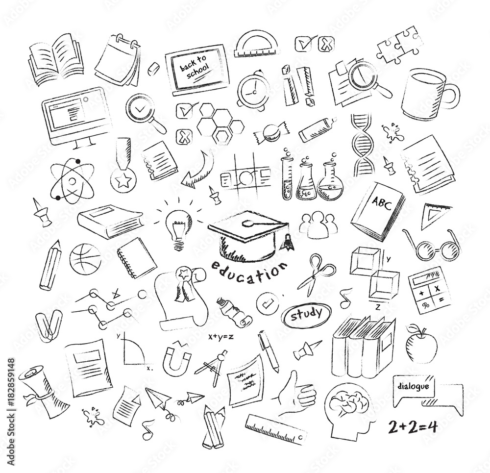 Vector. Set of freehand drawing school icons.