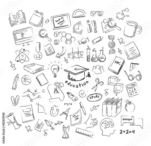 Vector. Set of freehand drawing school icons.