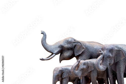 Carved wooden elephant isolated white background.