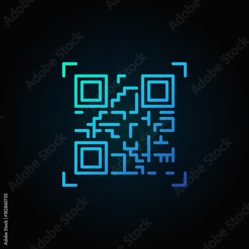Blue QR code scanning vector icon or design logo
