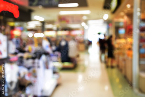 blurred image people in shopping mall with bokeh.