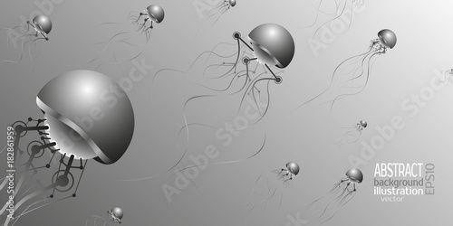 Mechanical jellyfish artificial intelligence for backgrounds, vector screensaver
