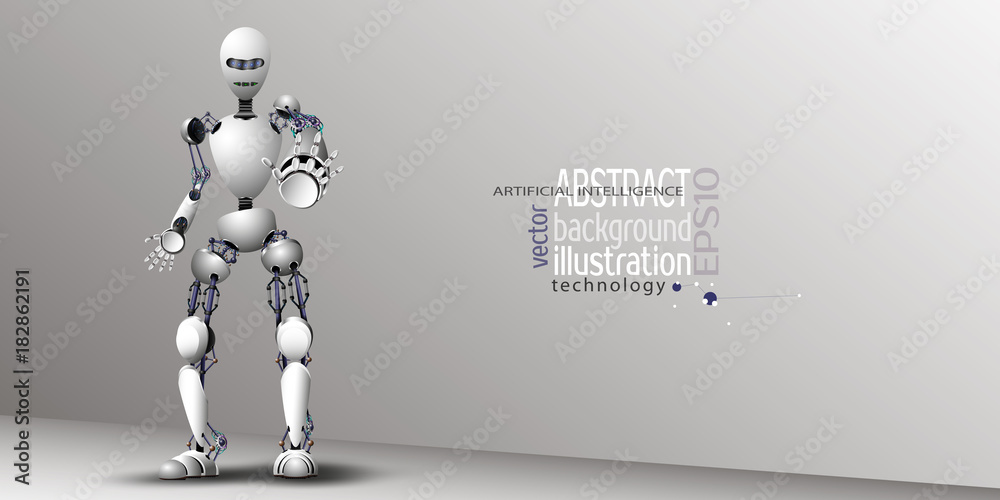 Robot Artificial Intelligence White for background, vector clipart