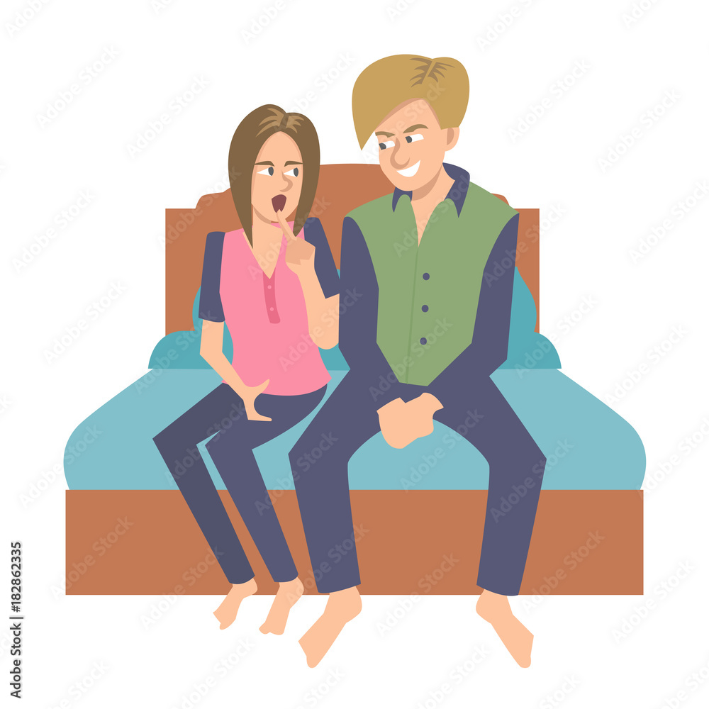 couple sitting on the bed and talking illustration