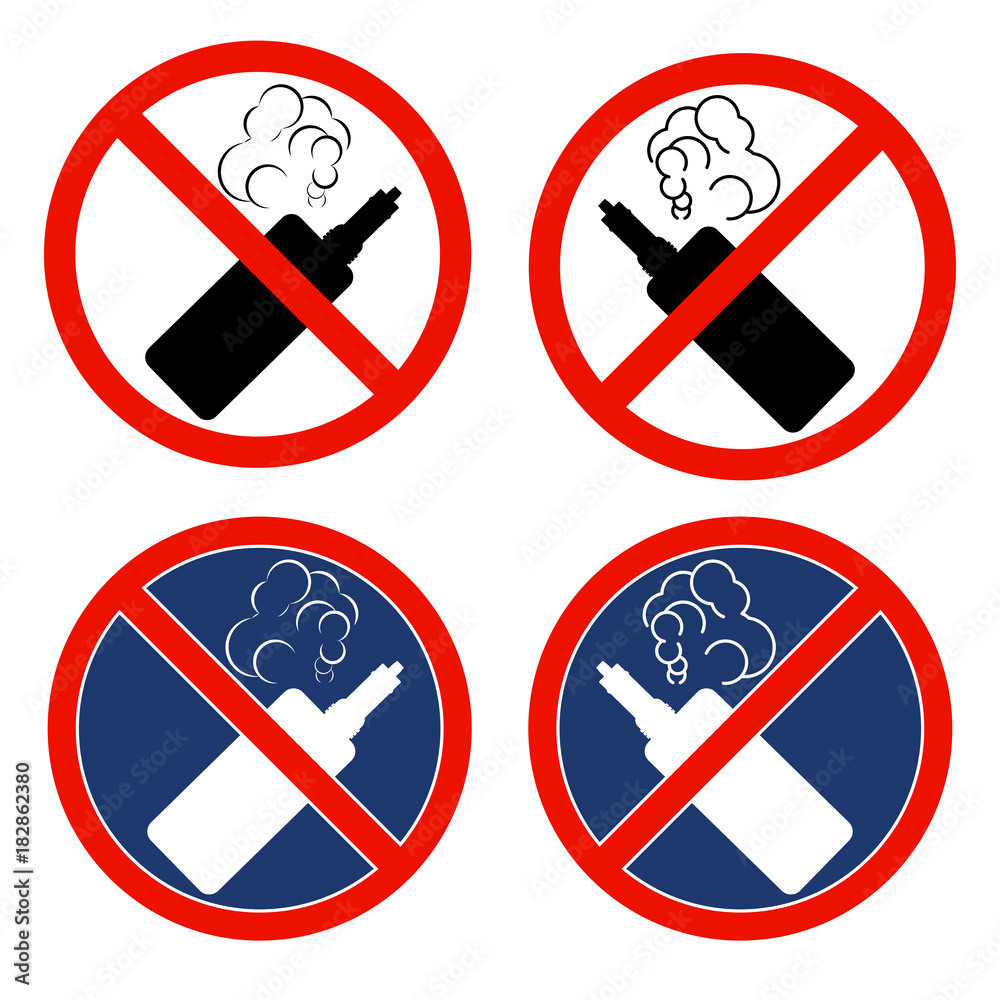A set of signs with electronic cigarettes a ban on smoking A set of signs with electronic cigarettes a ban on smoking