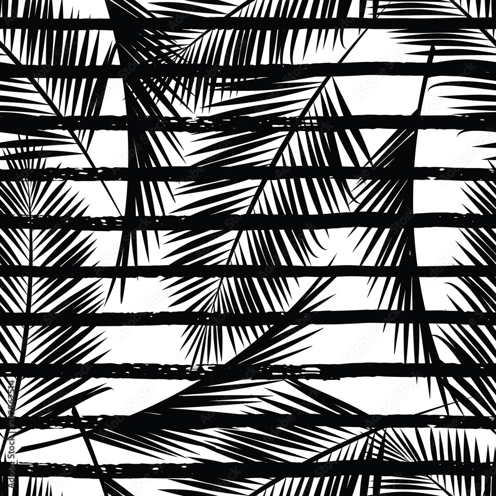 Fototapeta premium Seamless exotic pattern with palm leaves.