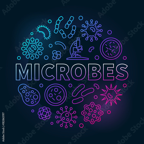 Microbes round colorful outline illustration made with microbe i