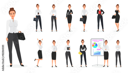 Vector Set of business woman character. Office female. © lembergvector