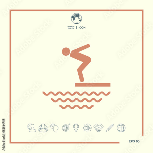 Swimmer on a springboard, Jumping into the water - icon