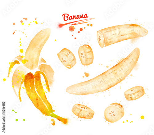 Watercolor illustration of bananas