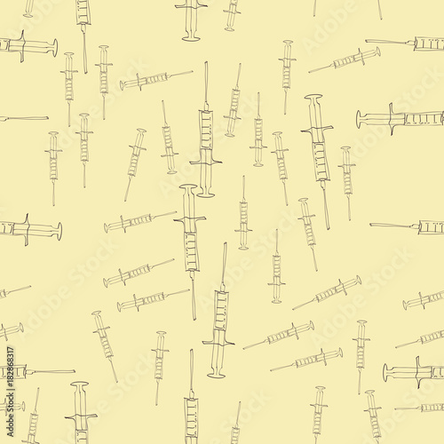 Syringe  seamless  pattern, objects. Hand drawn.