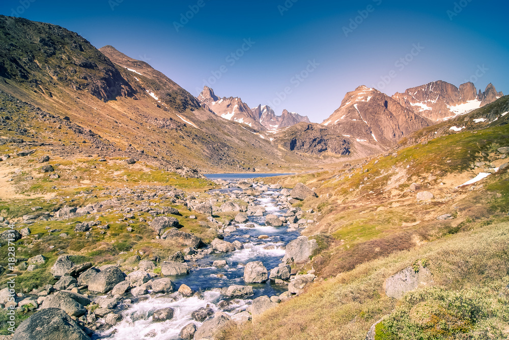 Greenland: walking along the river - North pole in the summer