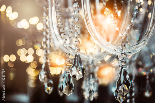 Chrystal chandelier close-up. Glamour background with copy space photo