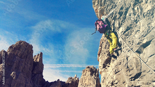 Climbing man with copy space, Extreme Sports in the mountain