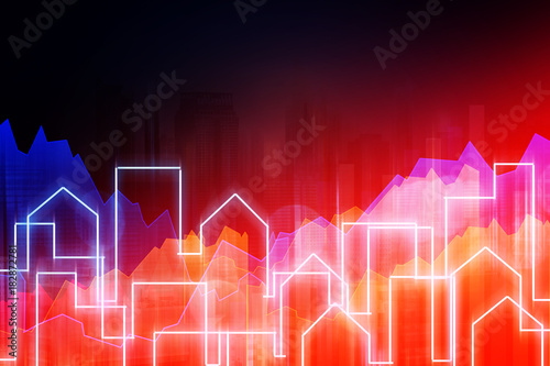 business asset ideas concept with house building and graph chart line with color filter effect and free copy space your your text