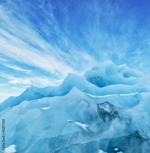 Top of glacier floes with sunny sky, Iceland © Jag_cz
