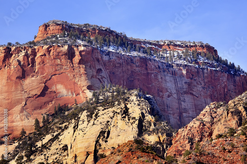 Red Rock Canyon Snow West Temple Zion National Park Utah
