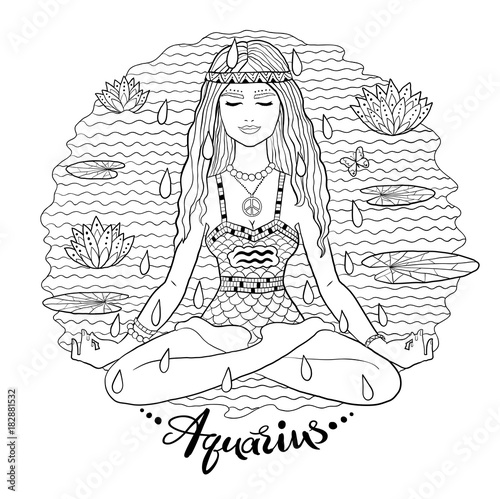 Aquarius zodiac sign line art