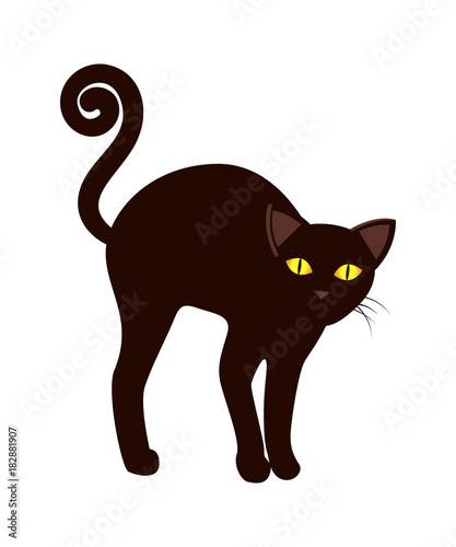 Black Cat with Long Tail Symbol Halloween Vector