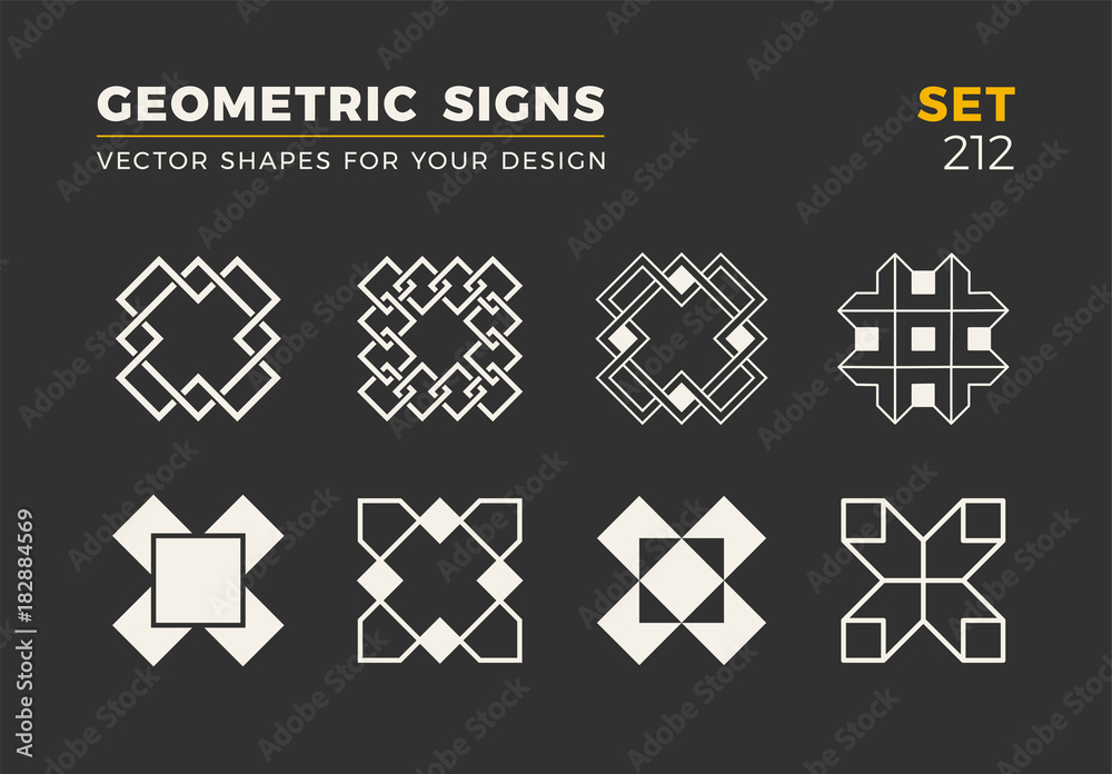 Set of eight minimalistic trendy shapes. Stylish vector logo emblems for Your design. Simple geometric signs collection. Set of eight minimalistic trendy shapes. Stylish vector logo emblems for Your design. Simple geometric signs collection.