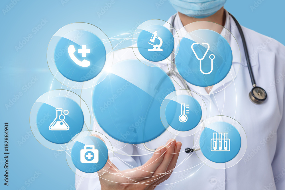 Doctor shows the icons of the health testing. Doctor shows the icons of the health testing.