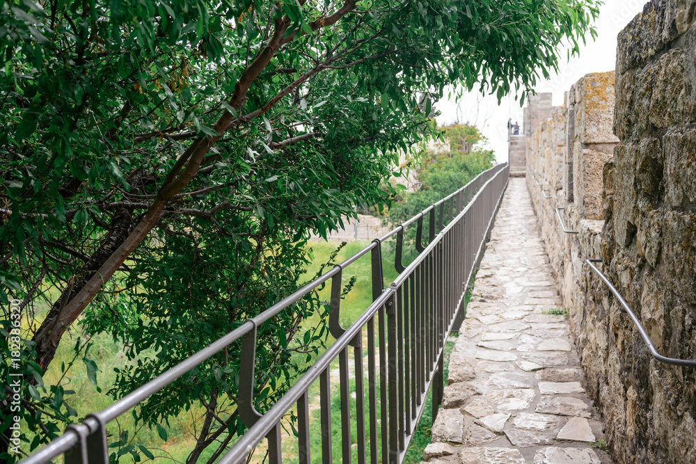 The walls surrounding the Old City of Jerusalem, ramparts walk along the top of the stone walls