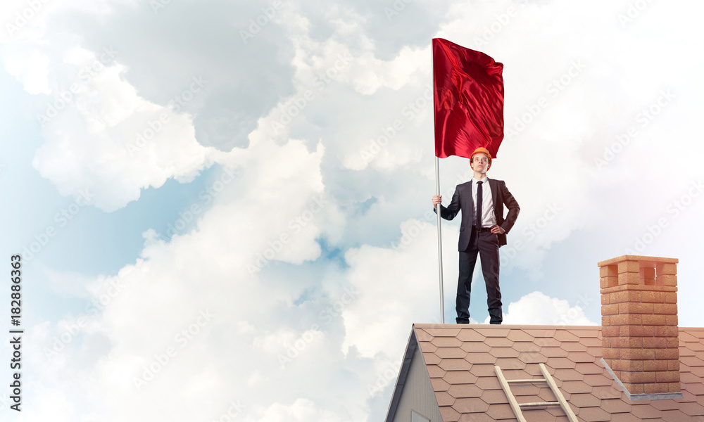 Young businessman with flag presenting concept of leadership. Mi Young businessman with flag presenting concept of leadership. Mi