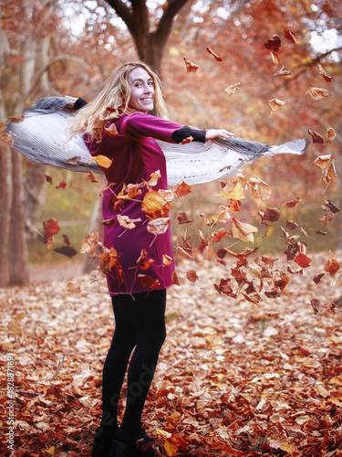 Young woman in beautiful autumn park  concept autumn