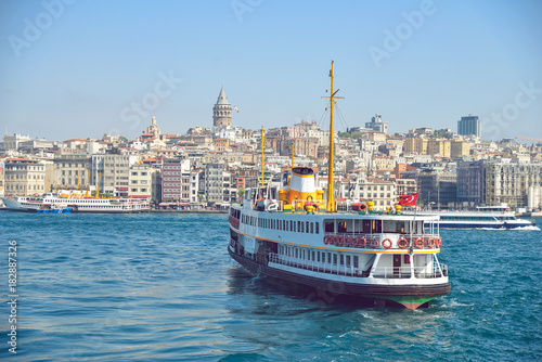 Canvas Print The ship carries passengers along the Bosporus Strait.