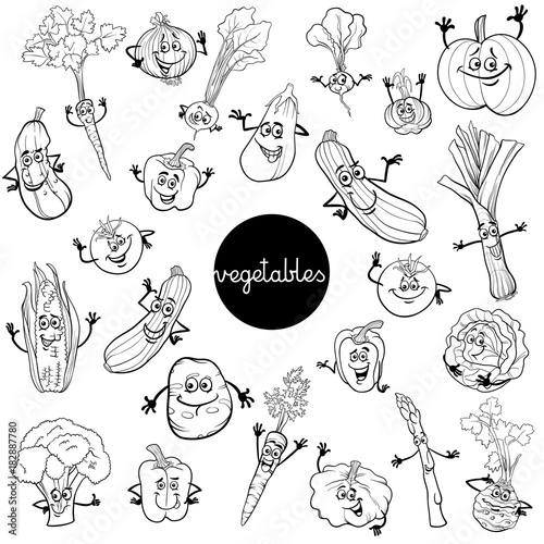 cartoon vegetables characters set color book