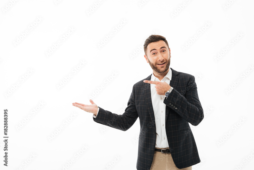 Portrait of a confident happy man pointing finger Portrait of a confident happy man pointing finger