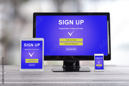 Sign up concept on different devices