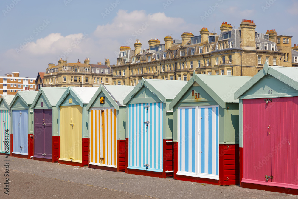 Fototapeta premium Lots of very colorful bathing huts in Brighton and Hove