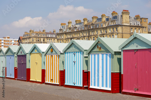 Lots of very colorful bathing huts in Brighton and Hove